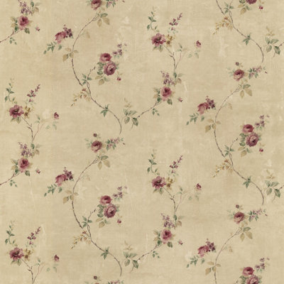 Galerie Rose Garden Beige Roses on Vines Smooth A4 Wallpaper Sample
