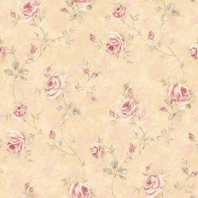 Galerie Rose Garden Beige Roses Trail Smooth A4 Wallpaper Sample