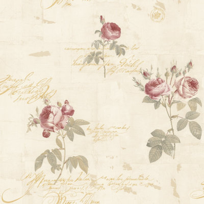 Galerie Rose Garden Beige Vintage Roses Smooth A4 Wallpaper Sample