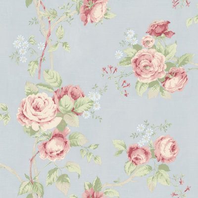 Galerie Rose Garden Blue Bold Floral Print Smooth Wallpaper