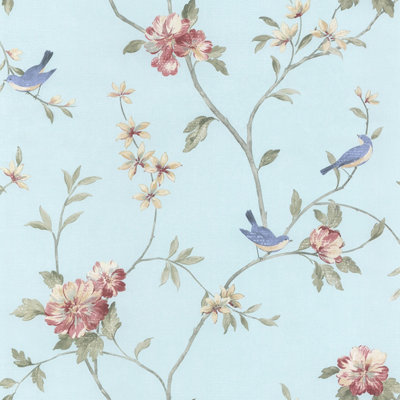 Galerie Rose Garden Blue Detailed Tree Design Smooth Wallpaper DIY at B&Q