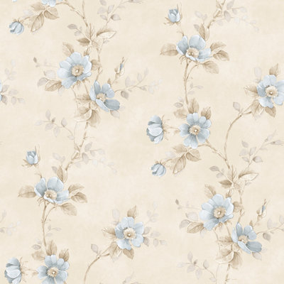 Galerie Rose Garden Blue Pretty Floral Smooth Wallpaper