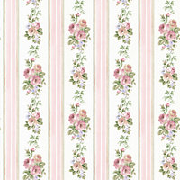 Galerie Rose Garden Pink Flowers & Stripes Smooth Wallpaper