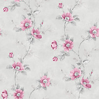 Galerie Rose Garden Silver Grey Pretty Floral Smooth Wallpaper