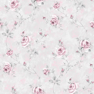 Galerie Rose Garden Silver Grey Roses Trail Smooth A4 Wallpaper Sample