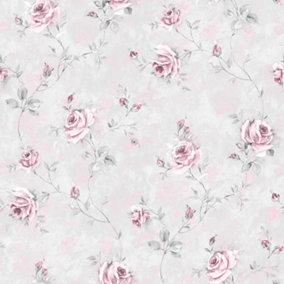 Galerie Rose Garden Silver Grey Roses Trail Smooth Wallpaper