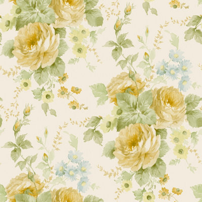 Galerie Rose Garden Yellow Gold Bold Roses Smooth A4 Wallpaper Sample