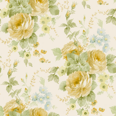 Galerie Rose Garden Yellow Gold Bold Roses Smooth Wallpaper