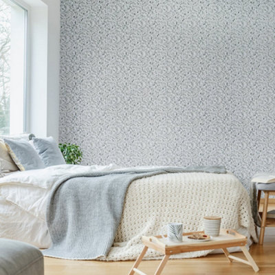Galerie Salt Arco Poppy Seed 3D Embossed Lustre Flower Leaf Wallpaper Roll