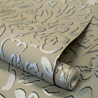 Galerie Salt Fiore Nutmeg Metallic Flower Design Wallpaper Roll