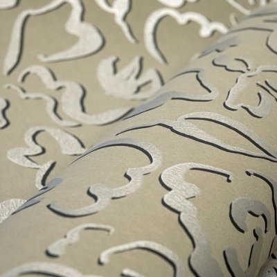 Galerie Salt Fiore Nutmeg Metallic Flower Design Wallpaper Roll