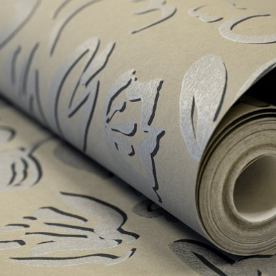 Galerie Salt Fiore Nutmeg Metallic Flower Design Wallpaper Roll