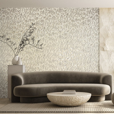 Galerie Salt Fiore Pine Nut Metallic Flower Design Wallpaper Roll