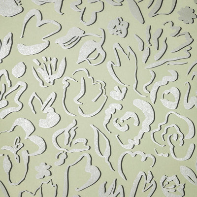 Galerie Salt Fiore Sage Metallic Flower Design A4 Wallpaper Sample