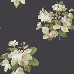 Galerie Secret Garden Black/Cream Floral Bouquet Wallpaper Roll