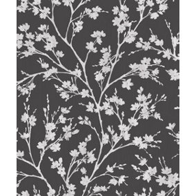 Galerie Secret Garden Black/Greige Calming Leaf Branches Wallpaper Roll