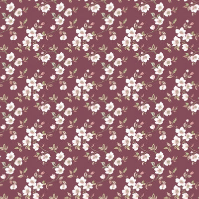 Galerie Secret Garden Cranberry/Cream Delicate Flower Trail Wallpaper Roll