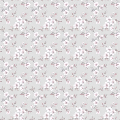 Galerie Secret Garden Grey/Pink Delicate Flower Trail Wallpaper Roll