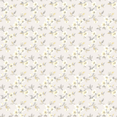 Galerie Secret Garden Grey/Yellow Delicate Flower Trail Wallpaper Roll