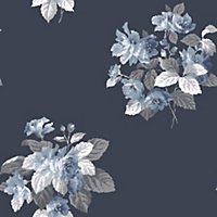 Galerie Secret Garden Navy/Blue Floral Bouquet Wallpaper Roll
