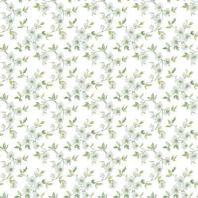 Galerie Secret Garden Off White/Blue Delicate Flower Trail Wallpaper Roll