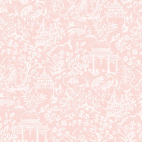 Galerie Secret Garden Pink Botanical Toile Wallpaper Roll