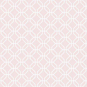 Galerie Secret Garden Pink/White Octogonal Trellis Wallpaper Roll