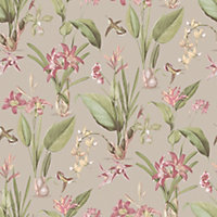 Galerie Secret Garden Taupe/Bright Botanical Floral Wallpaper Roll