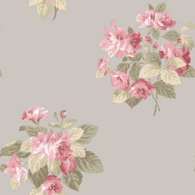 Galerie Secret Garden Taupe/Pink Floral Bouquet Wallpaper Roll