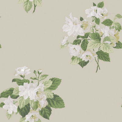 Galerie Secret Garden Taupe/White Floral Bouquet Wallpaper Roll