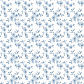 Galerie Secret Garden White/Blue Delicate Flower Trail Wallpaper Roll