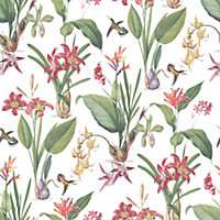 Galerie Secret Garden White/Bright Botanical Floral Wallpaper Roll