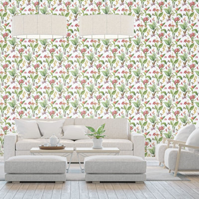 Galerie Secret Garden White/Bright Botanical Floral Wallpaper Roll