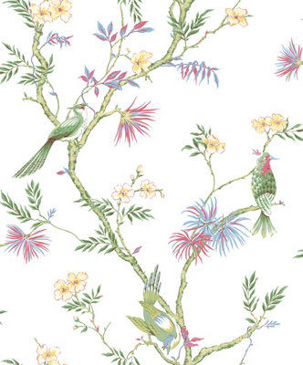 Galerie Secret Garden White/Bright Garden Bird Trail Wallpaper Roll