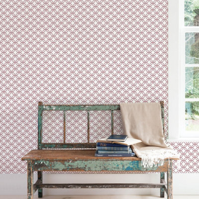 Galerie Secret Garden White/Cranberry Octogonal Trellis Wallpaper Roll