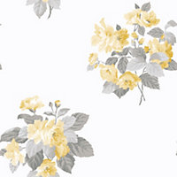 Galerie Secret Garden White/Yellow Floral Bouquet Wallpaper Roll
