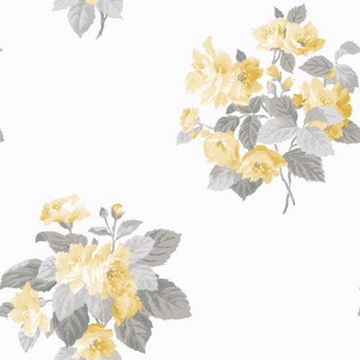 Galerie Secret Garden White/Yellow Floral Bouquet Wallpaper Roll