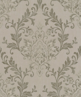 Galerie Serene Collection Metallic Beige Ornamental Damask Wallpaper Roll