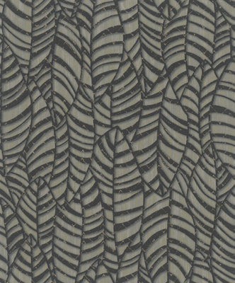 Galerie Serene Collection Metallic Black Botanical Leaves Wallpaper Roll