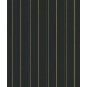 Galerie Serene Collection Metallic Glitter Black Traditional Stripe Wallpaper Roll