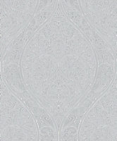 Galerie Serene Collection Metallic Grey Art Nouveau Large Ogee Damask Wallpaper Roll
