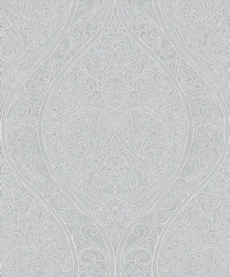 Galerie Serene Collection Metallic Grey Art Nouveau Large Ogee Damask Wallpaper Roll