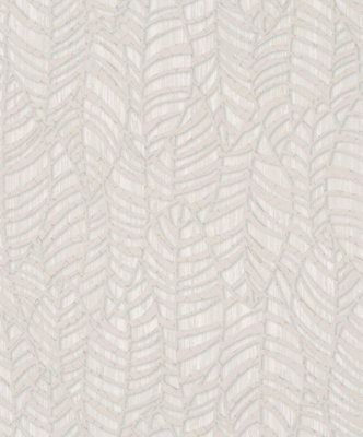 Galerie Serene Collection Metallic Grey Botanical Leaves Wallpaper Roll