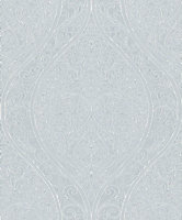 Galerie Serene Collection Metallic Silver Art Nouveau Large Ogee Damask Wallpaper Roll
