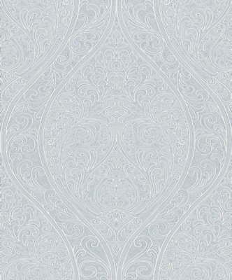 Galerie Serene Collection Metallic Silver Art Nouveau Large Ogee Damask Wallpaper Roll