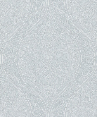 Galerie Serene Collection Metallic Silver Art Nouveau Large Ogee Damask Wallpaper Roll