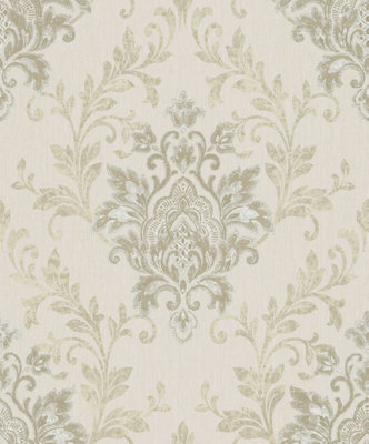 Galerie Serene Collection Metallic Taupe Ornamental Damask Wallpaper Roll