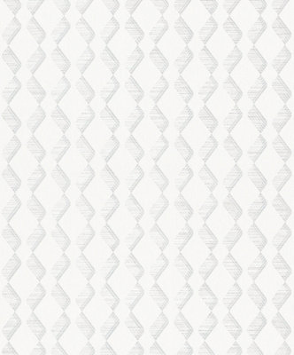 Galerie Serene Collection Metallic White Geometric Zig-Zag Wallpaper Roll