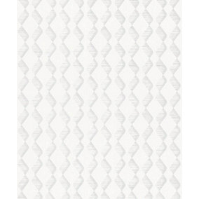 Galerie Serene Collection Metallic White Geometric Zig-Zag Wallpaper Roll