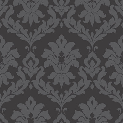 Galerie Shades Black Damask Smooth Wallpaper